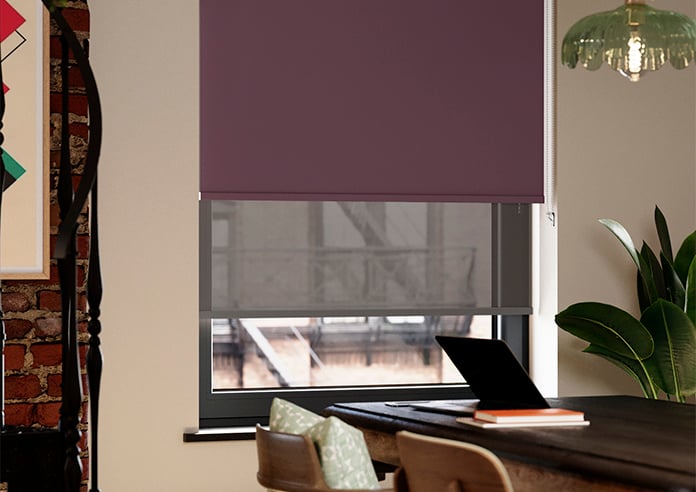 Rimini (Blackout), Plum & Optima Bracken - Double Roller Blind - Image 5